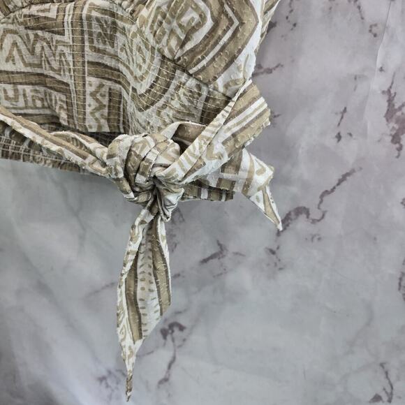 Anthropologie Top Womens Large Beige White Tank Crop Tie V Cream Tan Faux Wrap - Picture 5 of 12